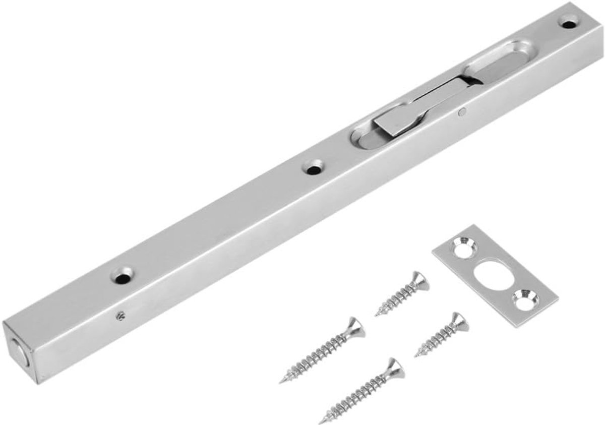 SnelShoppen - 304 RVS Deurschuifslot Flush Bolt Veiligheidsbout voor Dubbele Deuren met Krachtige Veer (25.4cm), Standaard, Modern Ontwerp