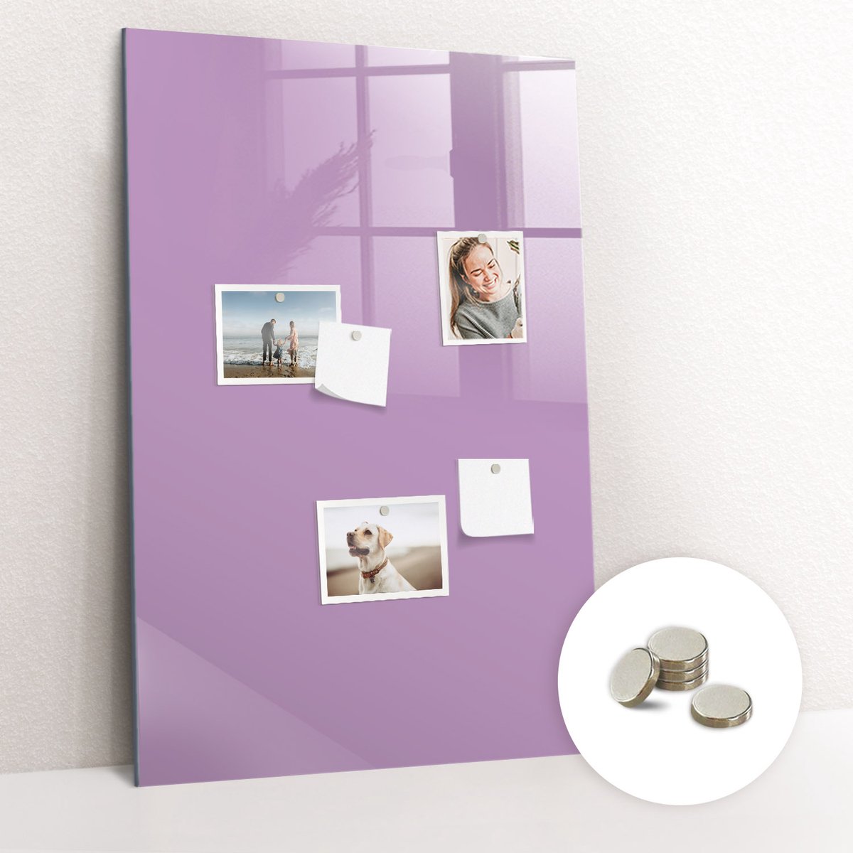 Tulup Glassboard - Lila kleur Magneetbord - 60 cm x 90 cm - Foto Magneetbord - Wanddecoratie Kantoor - Magnetisch Bord Kind Lila - Inclusief Gratis Magneten - Memobord Glas - Memo Bord