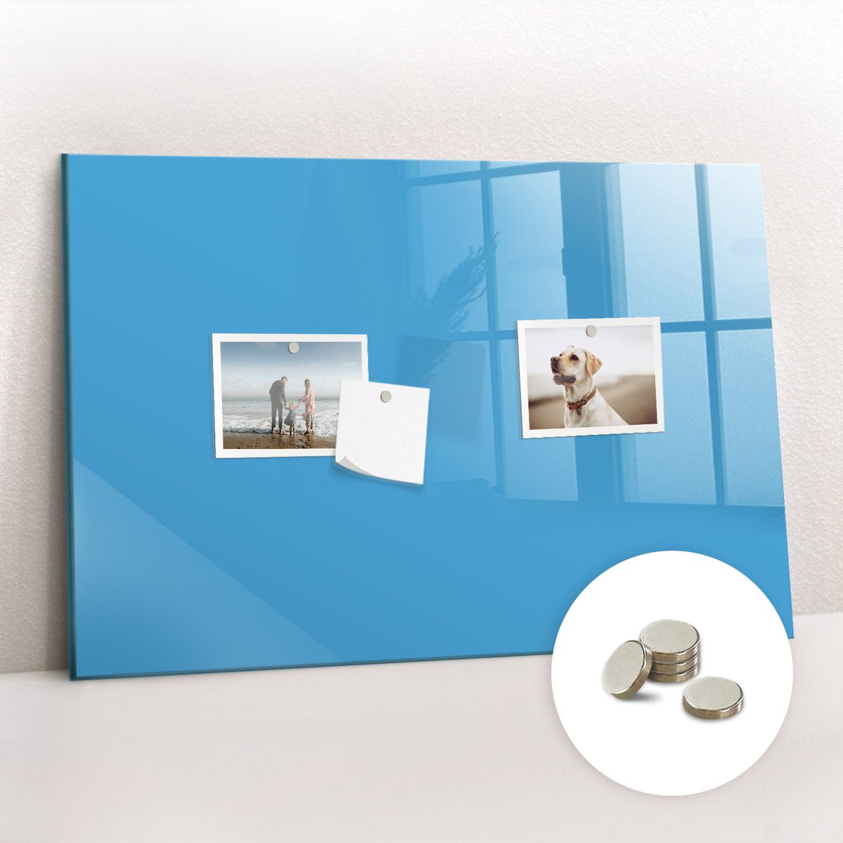 Tulup Glassboard - Blauwe kleur Magneetbord - 60 cm x 40 cm - Magnetisch Wandbord - Moderne Wanddecoratie - Foto Magneetbord Blauw - Gratis 5 Sterke Magneten - Memo Magneetbord - Memobord Keuken
