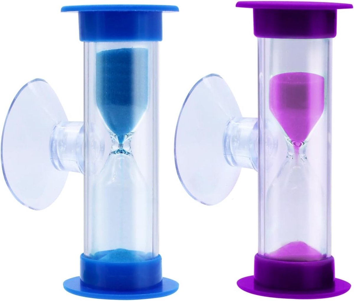 Set van 2 Kinderzandlopers van 2-3 Minuten met Zuignap - Tandenpoets Timer en Keuken Timer voor Kinderen