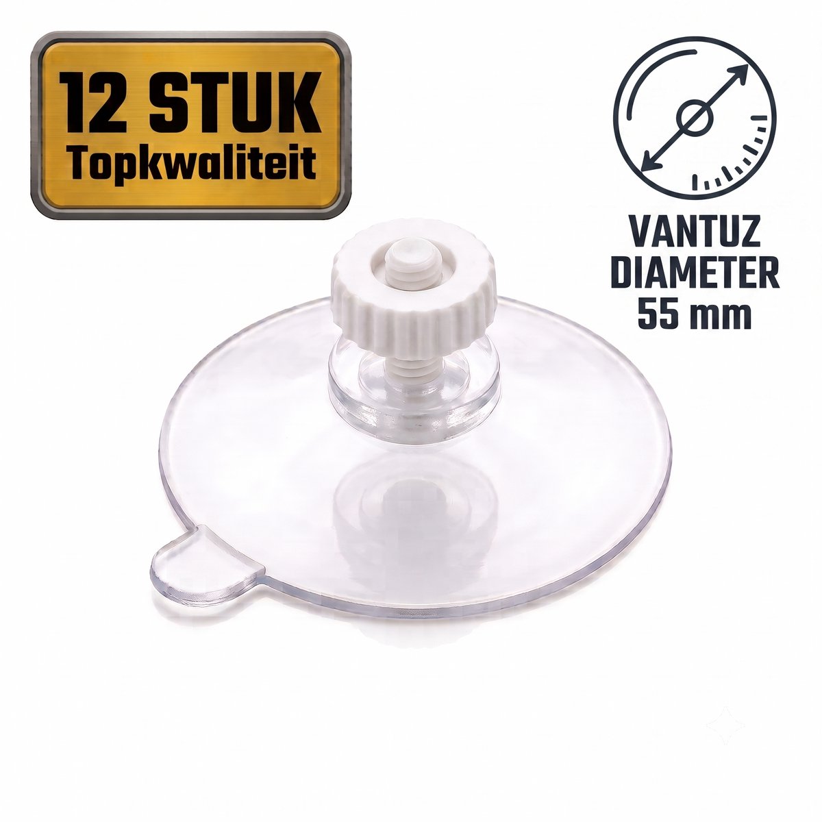 INDECOR 12 x Zuignappen met Schroefdraad – 55 mm – Transparante Vacuüm Zuignappen met Kunststof Moer – Voor Glas, Raam, Zonwering & Ophangen