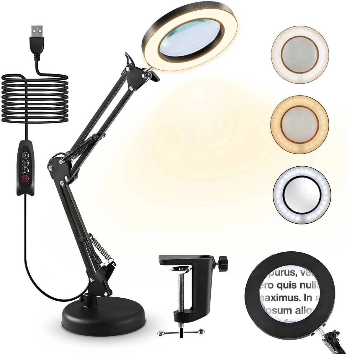 Seth Select Vergrootglas met LED Verlichting – 10x Vergroting met Verstelbare Arm, Standaard en Klem voor Nauwkeurig Werk