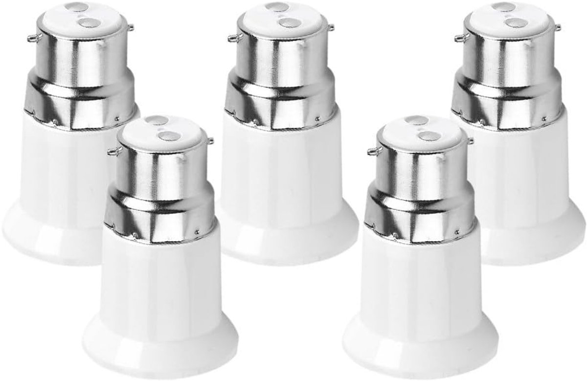 SnelShoppen - 5Pcs B22 naar E27 Lamp Adapter, Lichtbulb Converter voor LED en CFL Lampen, Hittebestendig PC Materiaal, Veilig en Duurzaam voor Huishou
