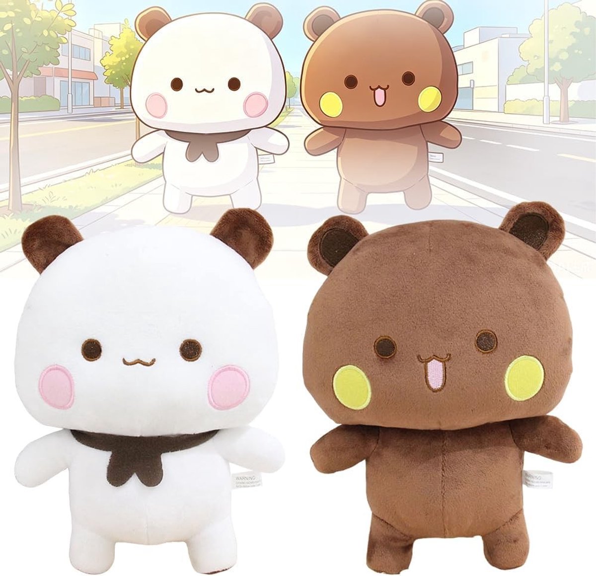 Zachte Pluche Speelgoed Kussen Set van 2, Schattige Panda en Beer Pluche Knuffels, Perfecte Verjaardagscadeaus voor Kinderen en Baby's