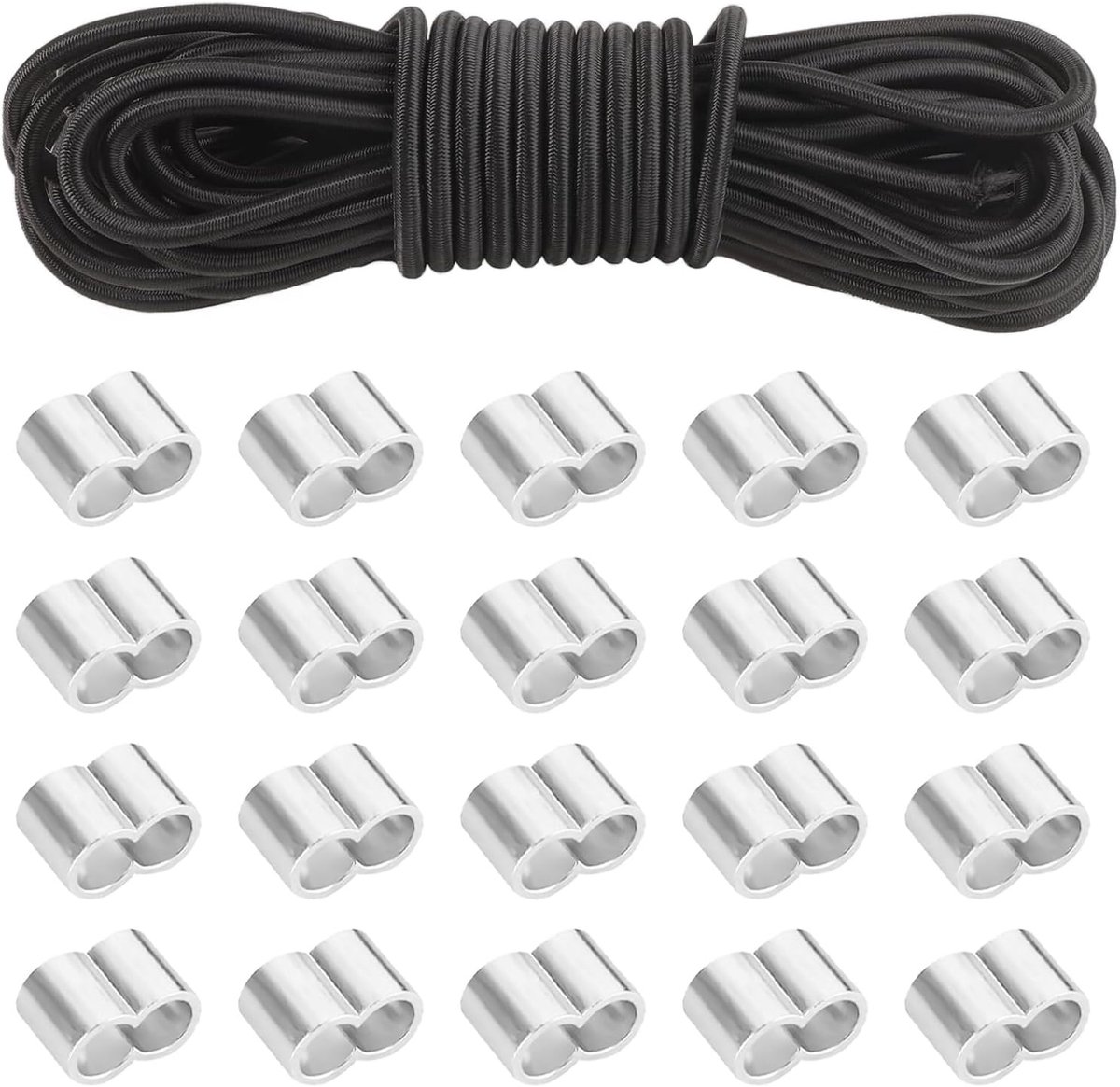 Rubber Expander Touw 8 mm x 10 m met 20 Klemmen, Elastisch Koord voor Varen, Kamperen en Transport
