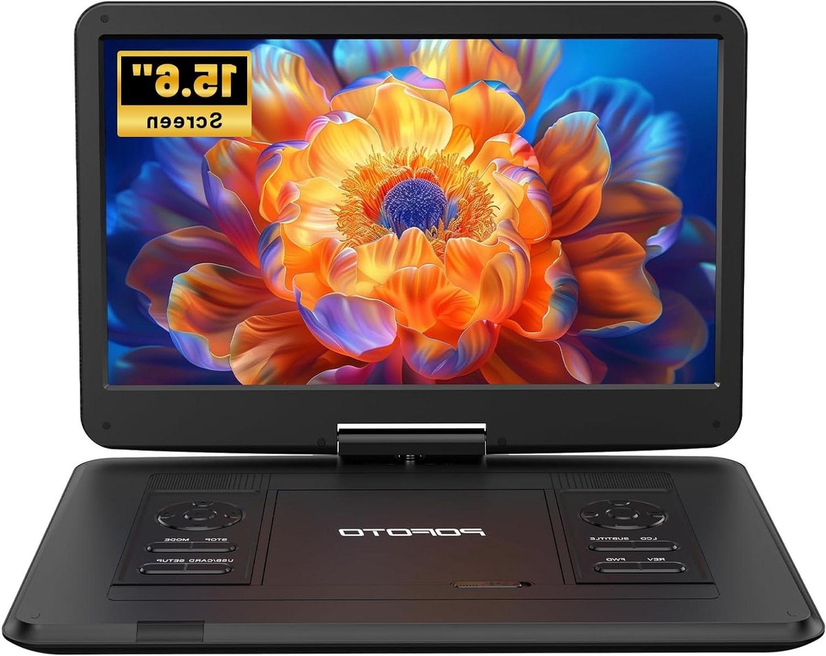 Draagbare dvd-speler - Mobiele mediaspeler - Films kijken - Draaibaar HD-scherm - 156 inch scherm - Zwart