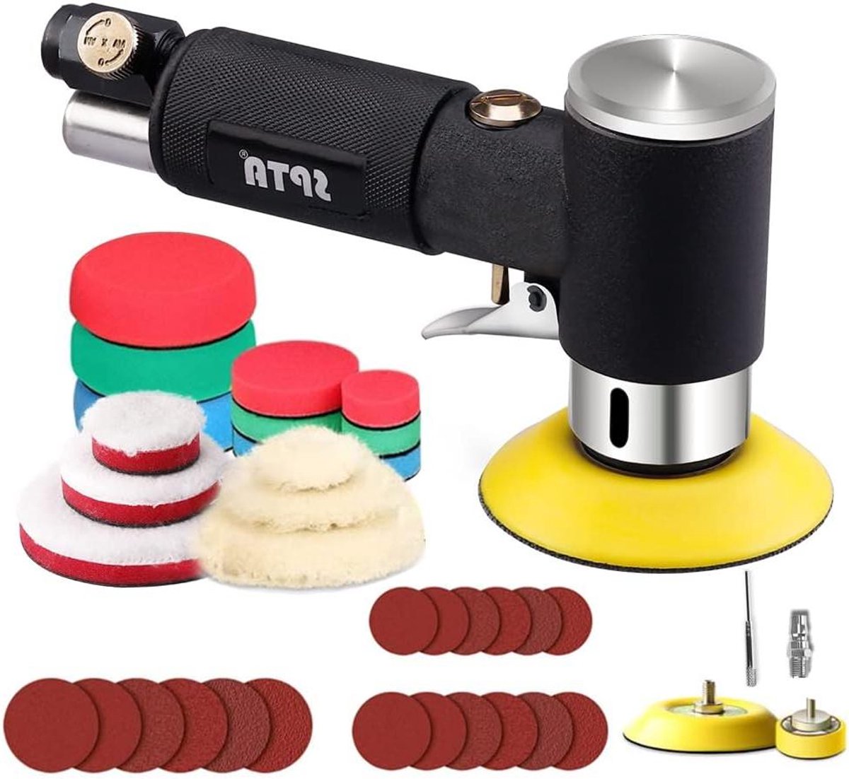 Mini polijstmachine - Luchtschuurmachine - Detailing werkzaamheden - Excentrische methode - 23-delige set - Zilver