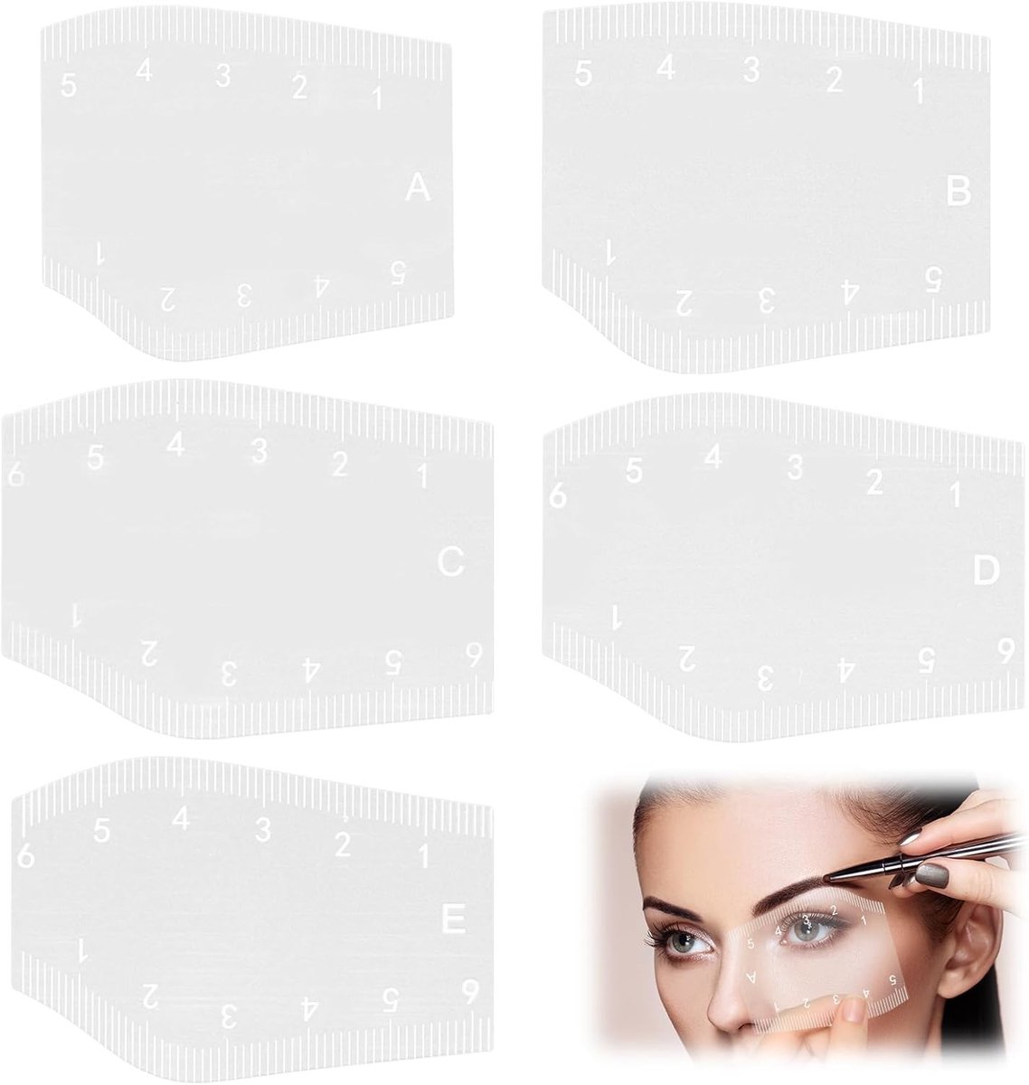 Set van 5 Flexibele Wenkbrauw Sjablonen voor Nauwkeurige Vormgeving, Herbruikbare Templates voor Make-up Professionals en Beginners, Perfect voor Wenkbrauw Styling