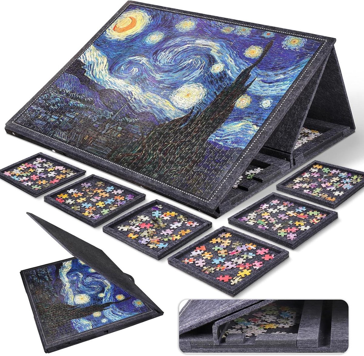 Puzzelplank - Puzzeltafel - Puzzels Sorteren - Met 6 Laden - 75 x 55 cm - Grijs