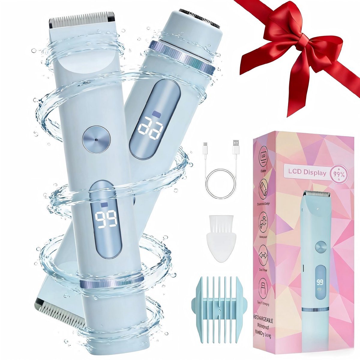 SnelShoppen - Draadloze Vrouwen Elektrische Scheerapparaat voor Intieme Zone met LED, Wet & Dry Scheermes, Oplaadbaar met USB, Trimmer voor Vrouwen (B