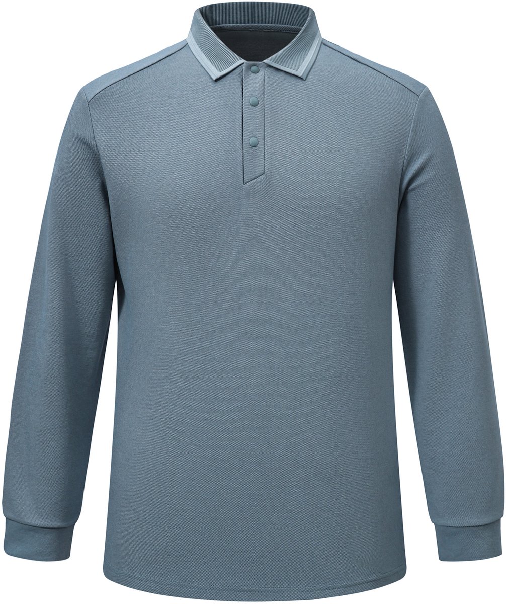 ALLTHEMEN Heren Casual 3D 3 Knopen Lange Mouw Polo - Zacht Comfortabel - XL