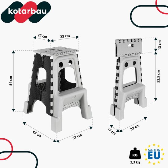 KOTARBAU® Opvouwbare Kruk - Opstapje Inklapbaar 55 cm - Opvouwbaar Opstapkrukje - Antislip en Stabiel - Draagbaar - Kunststof - Grijs en Zwart — afbeelding 3