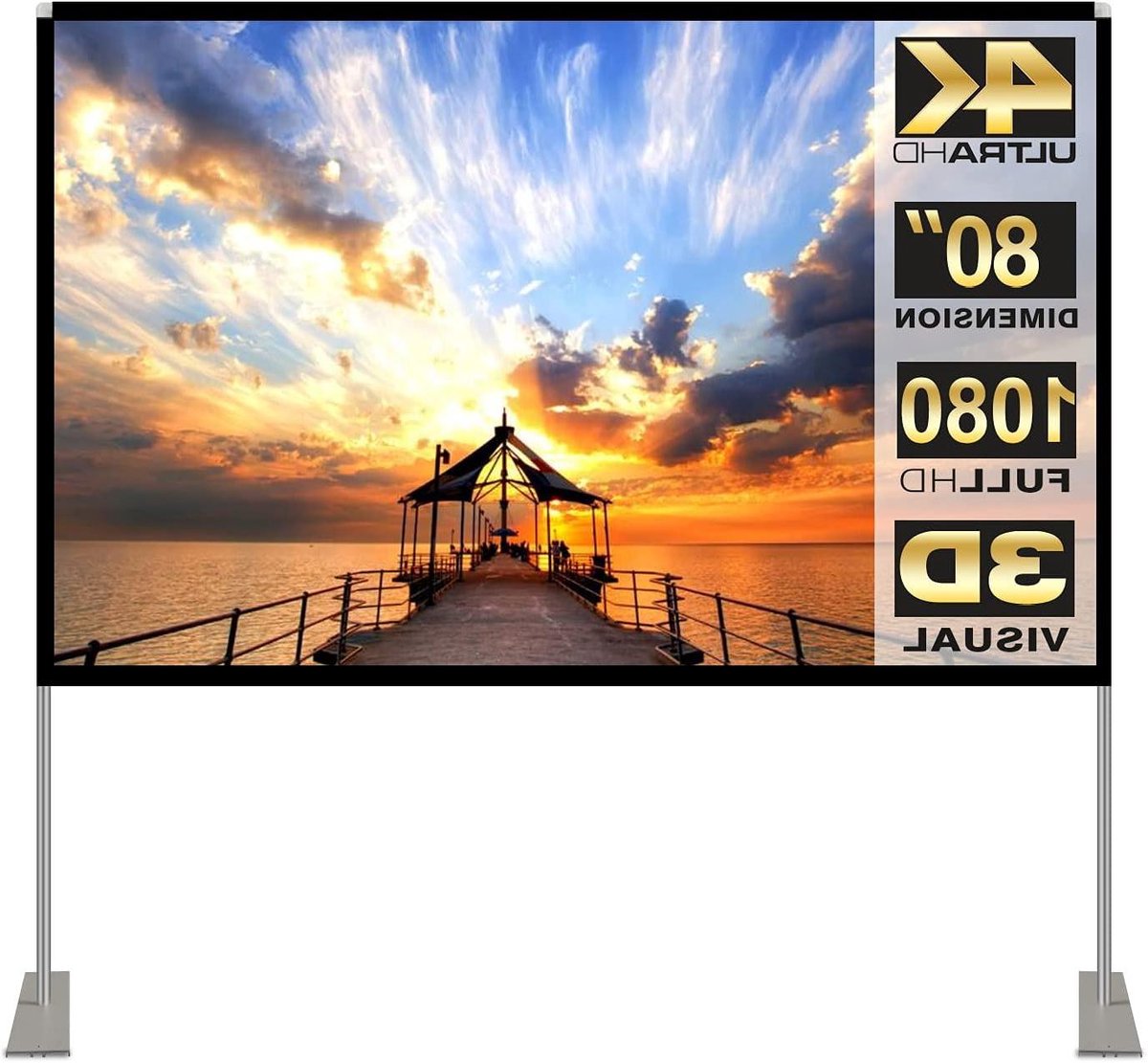 Projectiescherm met standaard - Filmscherm - Home cinema - Snel vouwend design - 80 inch - Wit