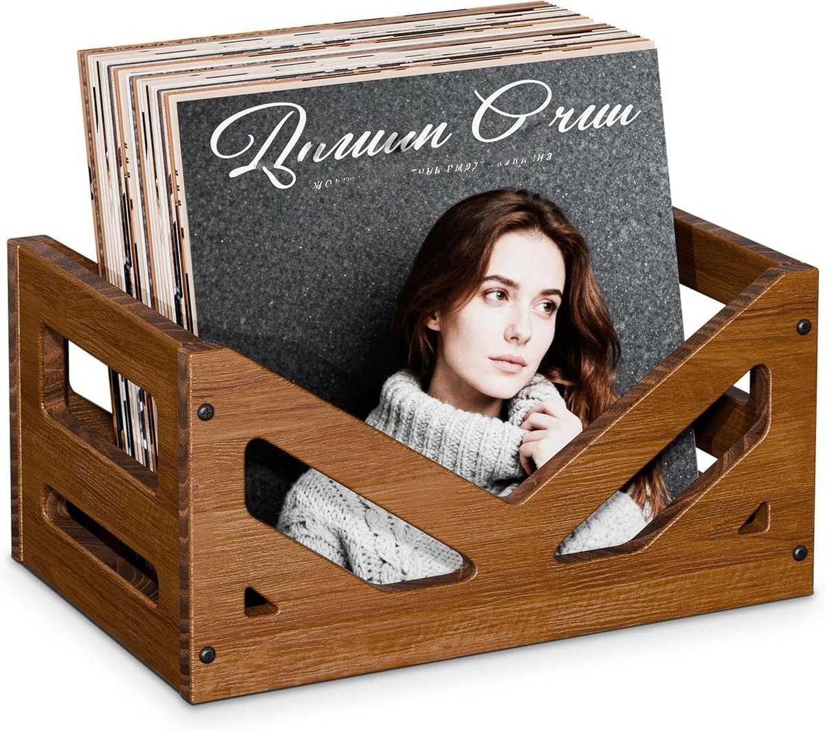 Hoogwaardige Vinylplatenhouder van Hout, Ideaal voor Grammofoonplaten, Tijdschriften en Boeken, 36 x 25 x 18 cm