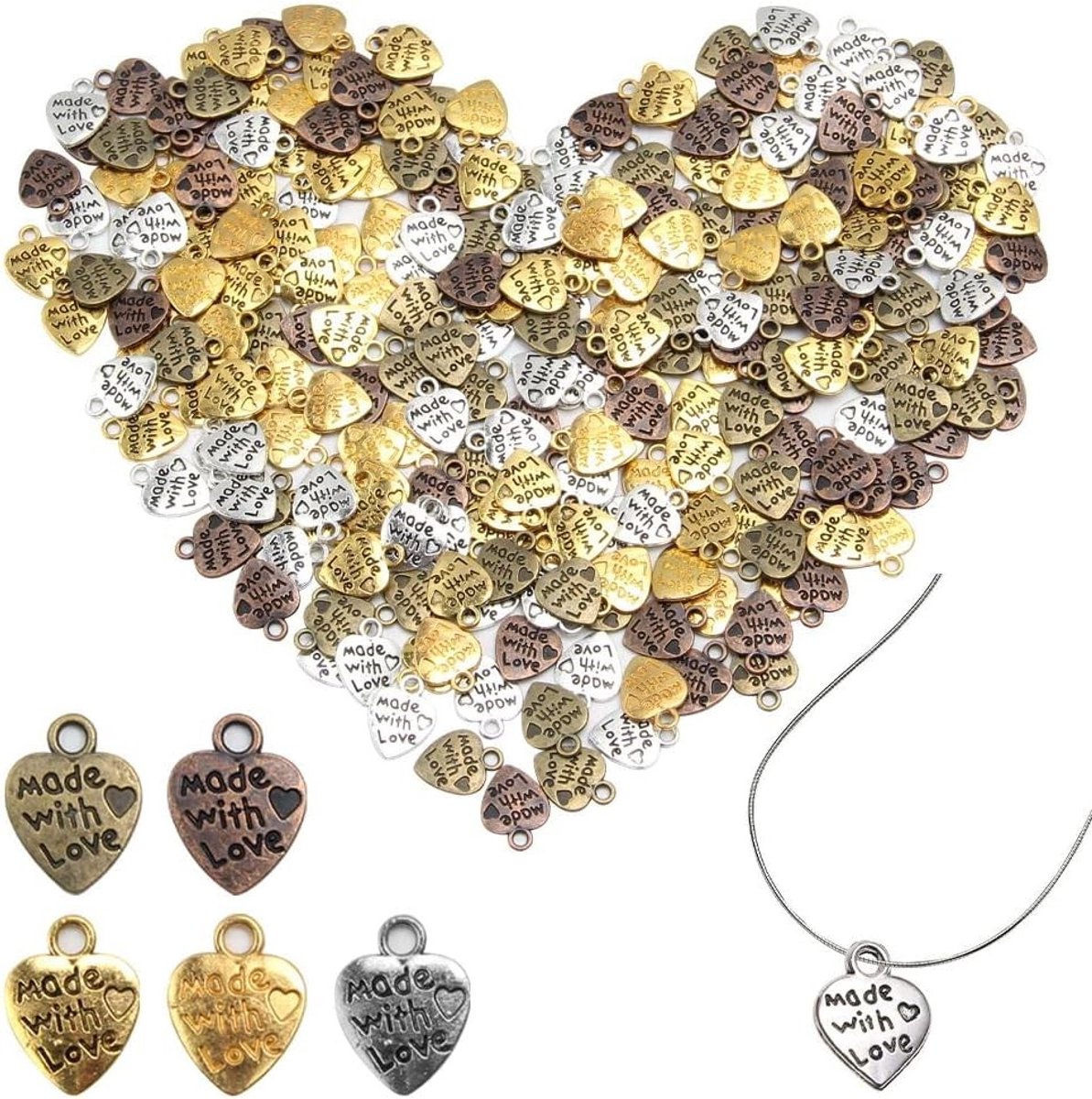 Mini hart hanger 250 stuks - antiek metaal - vintage handgemaakt - perfect voor sieraden maken - SnelShoppen