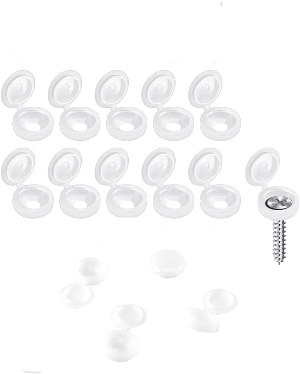 SnelShoppen - 100 Stuks Schroefkappen - Wit Plastic Schroefcovers met Scharnier voor Verborgen Decoratie - Voor Schroeven tot 8.6mm - Bescherming tege