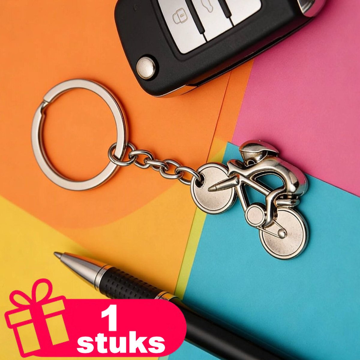 Decopatent - Premium Keychain - Metalen Sleutelhanger Wielrenner - Racefiets Keychain - Luxe Sleutelring - Cadeau voor Wielrenners en Fietsliefhebbers