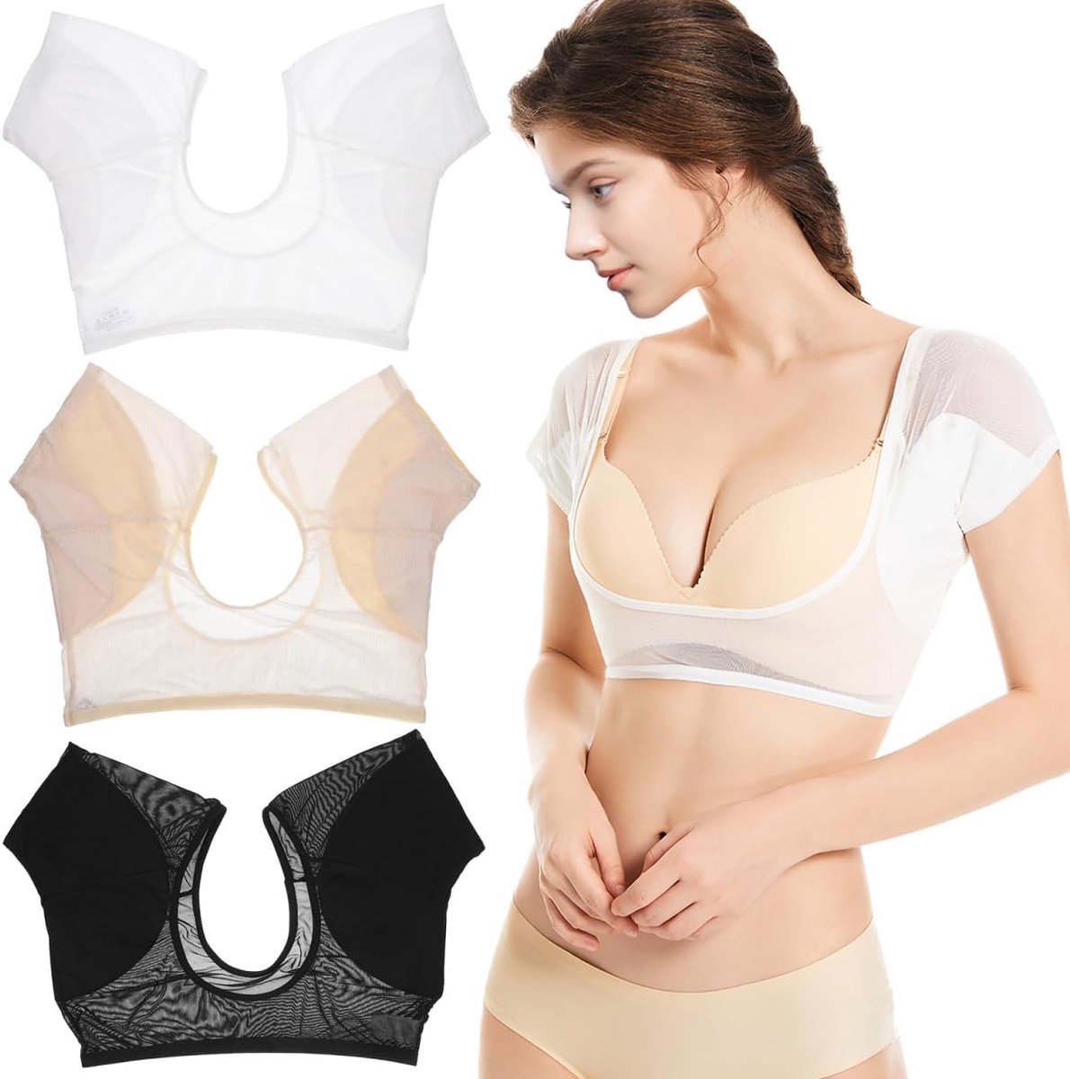 SnelShoppen - 3 Stuks Onderarm Vest Dames Wasbare Onderarm Pads Zweet Pads Anti-Zweet Pads Geurabsorberende Onderarm Pads voor Sport, Kantoor en Vrije