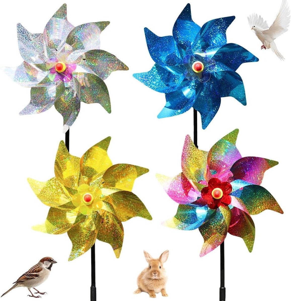 Reflecterende Pinwheels voor Vogelafschrikking, Duifafweer voor Balkon en Tuin, 4 Stuks in Diverse Kleuren