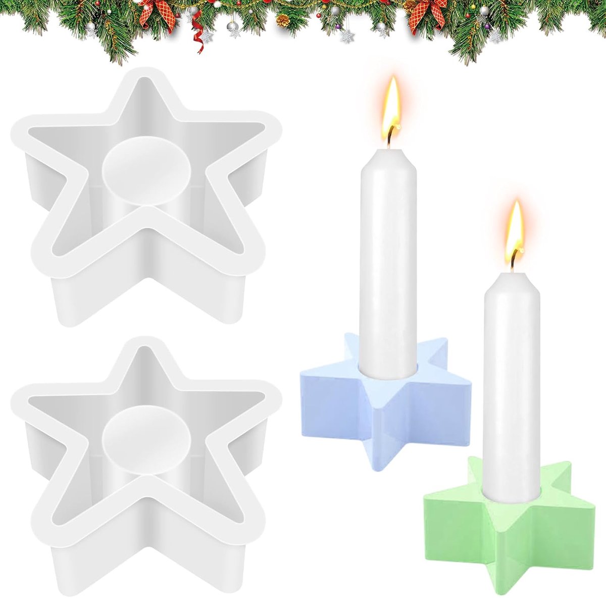 Silicone Shape Candle Holder, 2 Pieces Silicone Mould Candle Holder, DIY Pentagram Round Stick Candle Holder Candle - ShopVlot