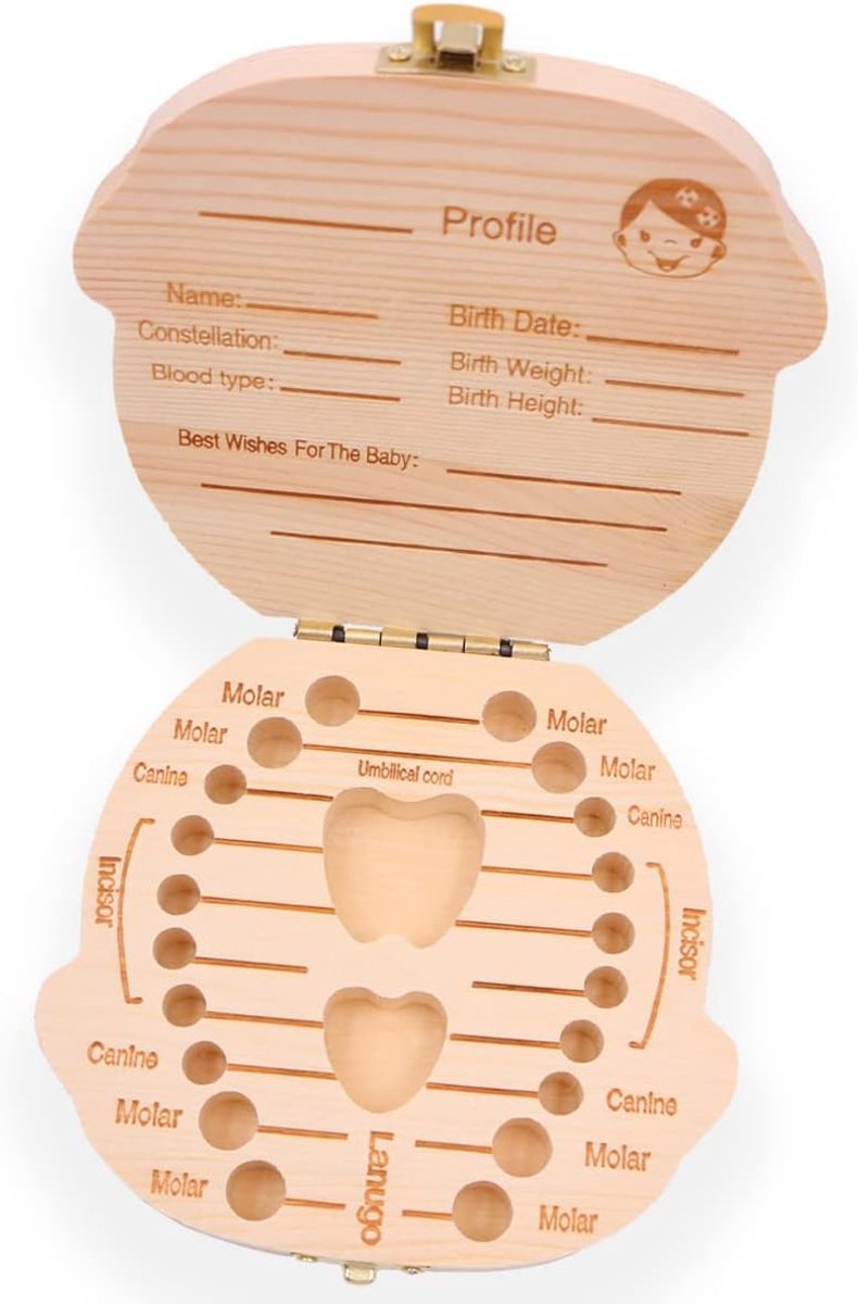 SnelShoppen - Schattige Houten Melktanden Bewaarbox voor Meisjes, Handgemaakt, Duurzaam en Milieuvriendelijk, 12.5x11.5cm, Perfect Geschenk voor Kinde
