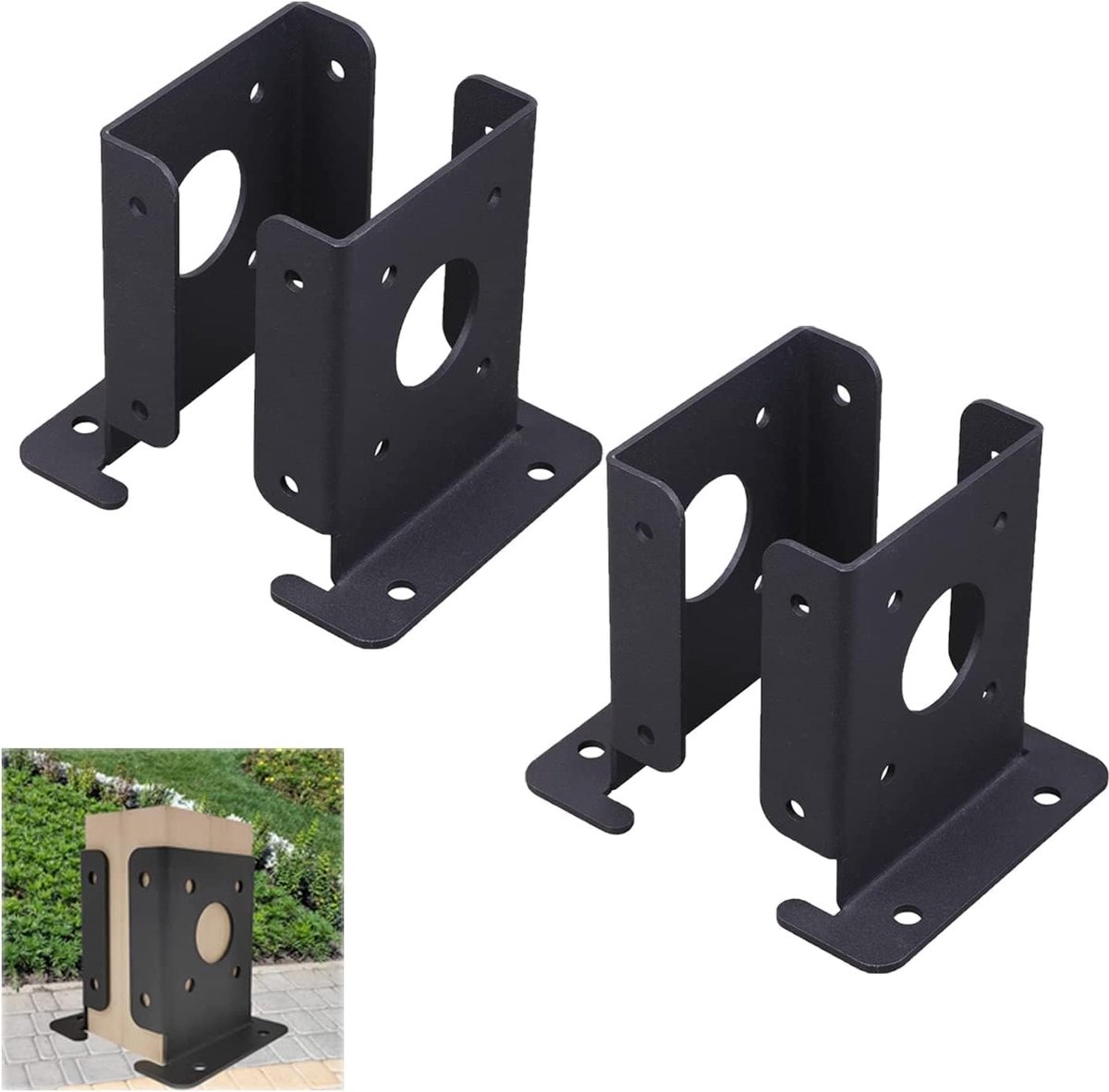 Pergola post beugels 4 stuks - verstelbaar - zwart metaal - stevige bevestiging voor tuinconstructies - ShopVlot