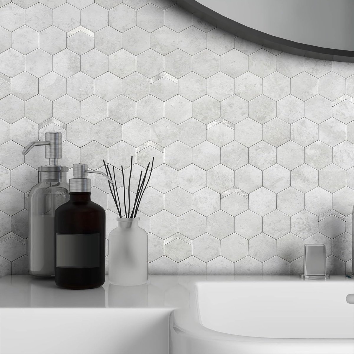 SnelShoppen - Zelfklevende Tegels voor Keuken en Badkamer Hexagonale Marmer Effect Wandtegels Stickers Waterdicht Grijs 10 Bladen