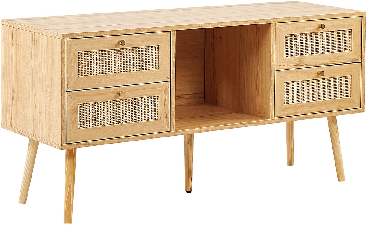 Beliani PEROTE - TV-meubel - Lichte houtkleur - Rotan Bruin
