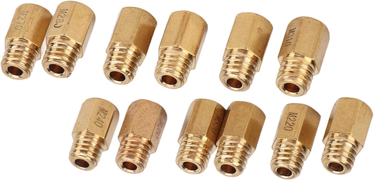 SnelShoppen - Carburetor Hoofdmondstuk Set, 12 Stuks Messing Zeskant Spuiters Vervanging voor Mikuni VM TM TMX 210 220 230 240 250 260 270 280 290 300