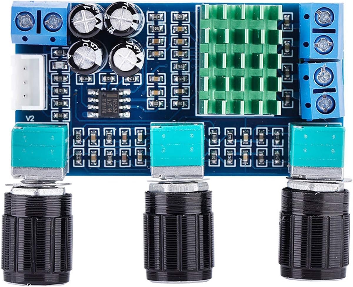 SnelShoppen - Digital Versterker Kaart TPA3116D2 DC 12V 24V 80W * 2 Versterker Module met Instelbare Volume en Bass voor Feest, Camping, Tuin en Thuis