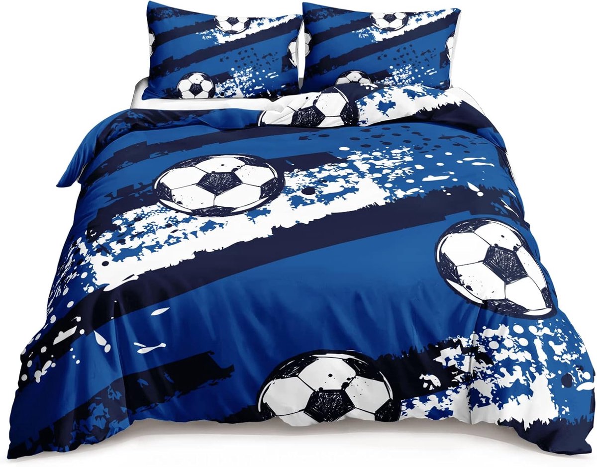SnelShoppen - Voetbal Beddegoedset 155 x 220 cm voor Kinderen, Jongens en Tieners, Sport Duvet Cover Set met Ritssluiting en 2 x 80 x 80 cm Kussenslop