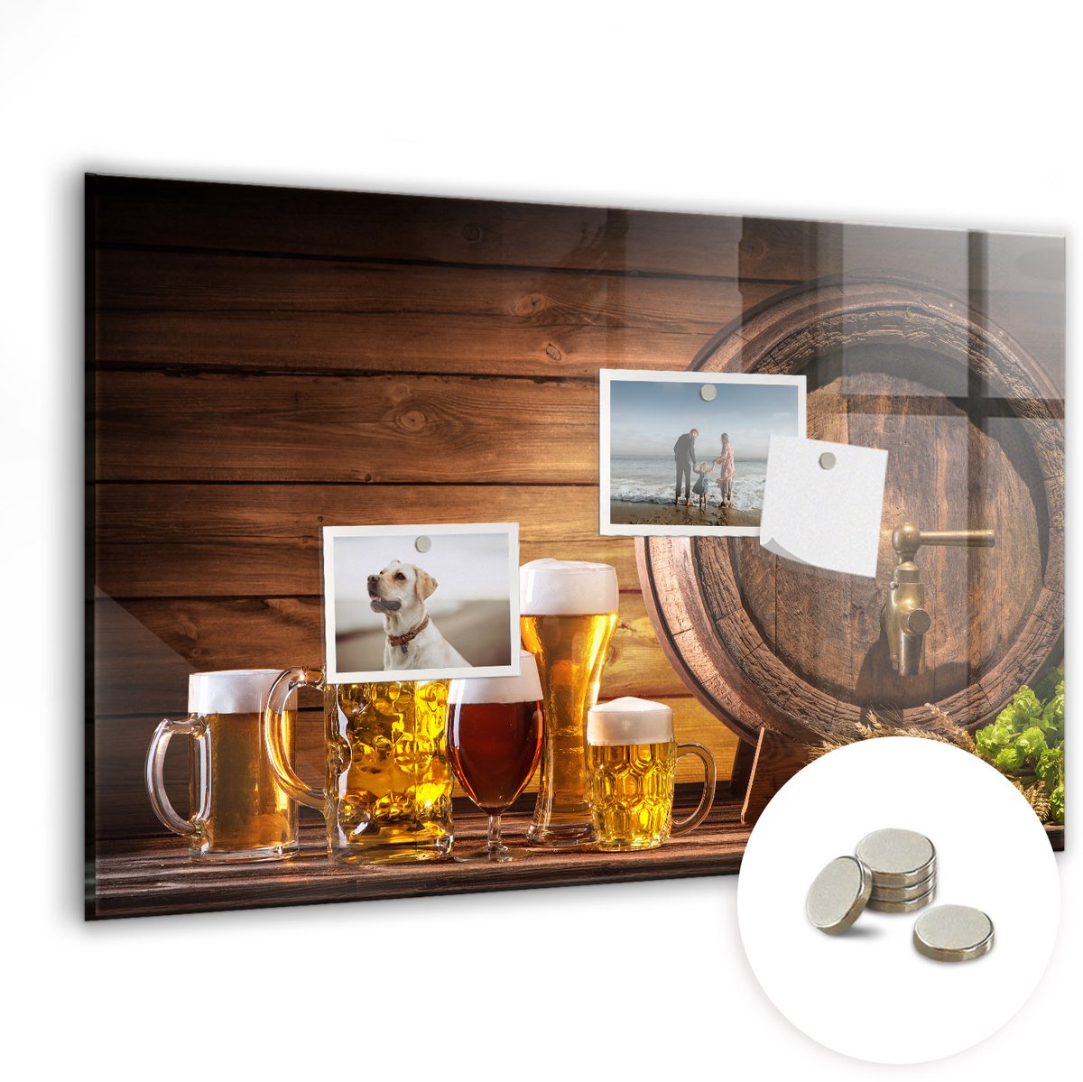 Coloray Glazen Magneetbord - Magnetisch Bord Een biervat - 60x40 cm - Bruin Magneetbord - Magnetic Board - Bureau Decoratie