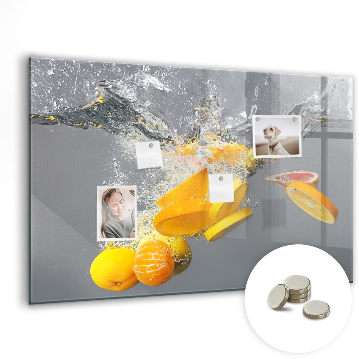 Coloray Glazen Magneetbord - Magnetisch Bord Bosbessen en frambozen - 90x60 cm - Geel Magneetbord - Magnetic Board - Woonkamer Decoratie