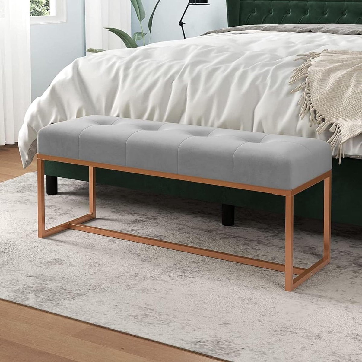Fluwelen Bankje - Ottomaan Poef - Extra Zitplaats - Zacht Fluweel - 110 x 36 x 45 cm - Grijs