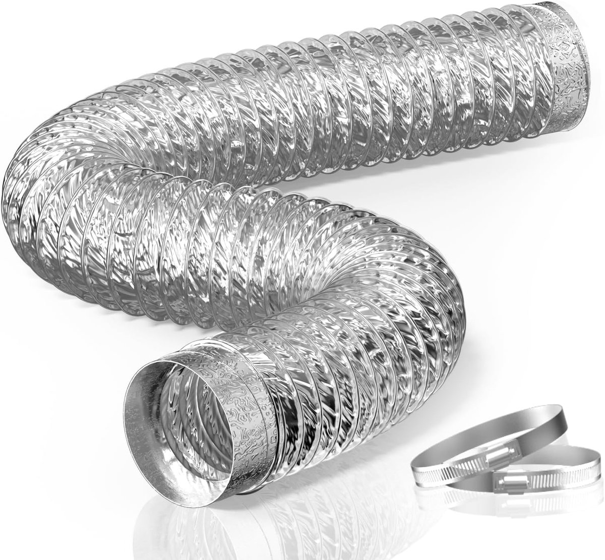 SnelShoppen - Flexibele Droger Ventilatie Slang, 4 Inch Dubbel Laag Aluminium Folie, 3 Meter Lang, Niet Geïsoleerde Zware Tubes met 2 Klemmen voor Ver