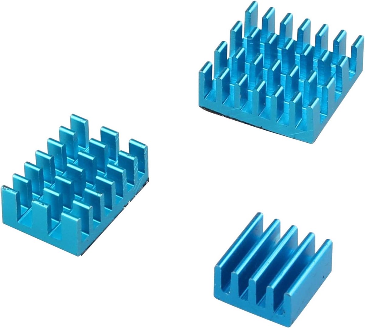 SnelShoppen - 3 Stuks Aluminium Koellichamen met Thermische Hechttape Geschikt voor Raspberry Pi 4 Model B - Blauw - Effectieve Koeling, Duurzaam en L