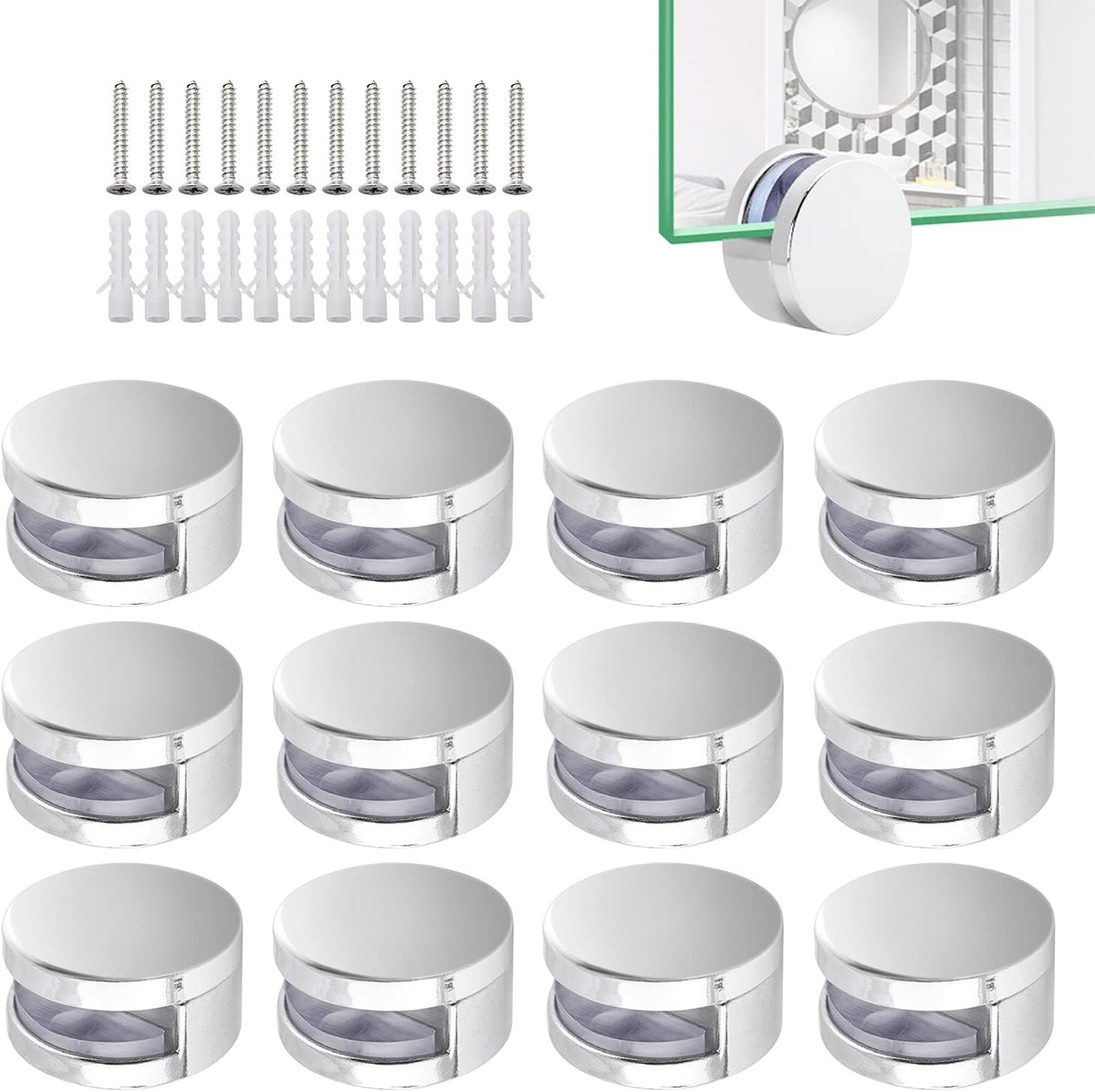 SnelShoppen - 12PCS Spiegelclips, Zinklegering Glas Klem, Badkamer Spiegelhouder Ondersteuning voor 3-6mm Dikke Spiegel (Stijl 2)
