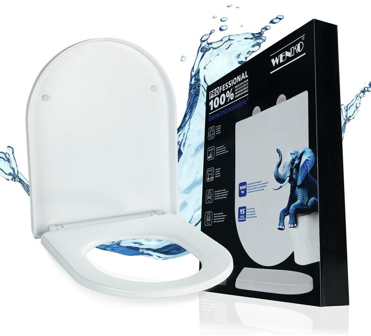 WENKO WC bril Lagor - Easy-Close softclose sluiting - Fix-Clip afklikbare bevestiging in RVS - belastbaar tot 1500 kg - Toiletbril - Toiletzitting - Wit