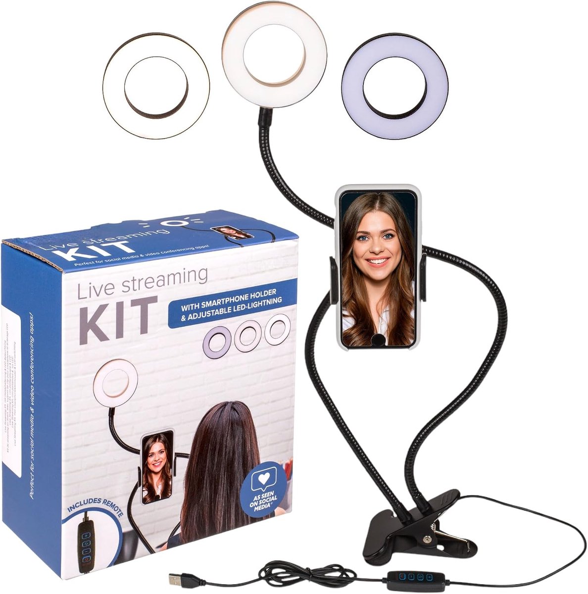 SnelShoppen - Mobiele Telefoonhouder met LED Selfie Ringlicht en 3 Lichtkleuren - Ideaal voor Live Streaming, Vloggen, Make-up Tutorials - 10 Lichtniv