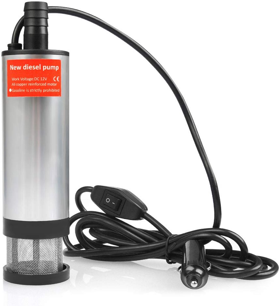 SnelShoppen - 12V Dompelpomp 51mm Auto Brandstofpomp voor Water Diesel Vloeistof, RVS Voertuigpomp met Sigarettenaansteker en Afneembaar Filter voor A