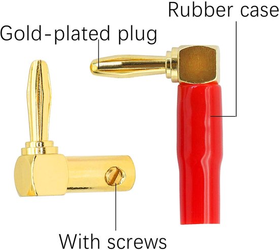 Luidspreker banana plug 90 graden - 24K verguld - 5 zwarte en 5 rode - uitstekende geluidsverbinding - ShopVlot — afbeelding 3