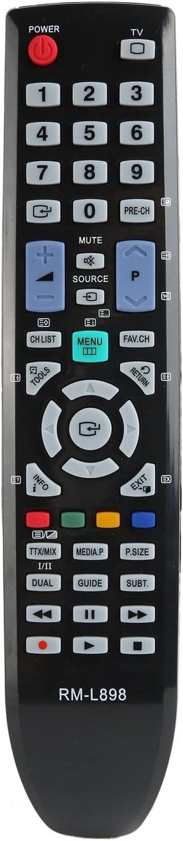 SnelShoppen - Universele TV Afstandsbediening RML898 Voor LCD LED Televisies - Vervangingsremote Met Volledige Toegang Tot Alle Knoppen - Geschikt Voo