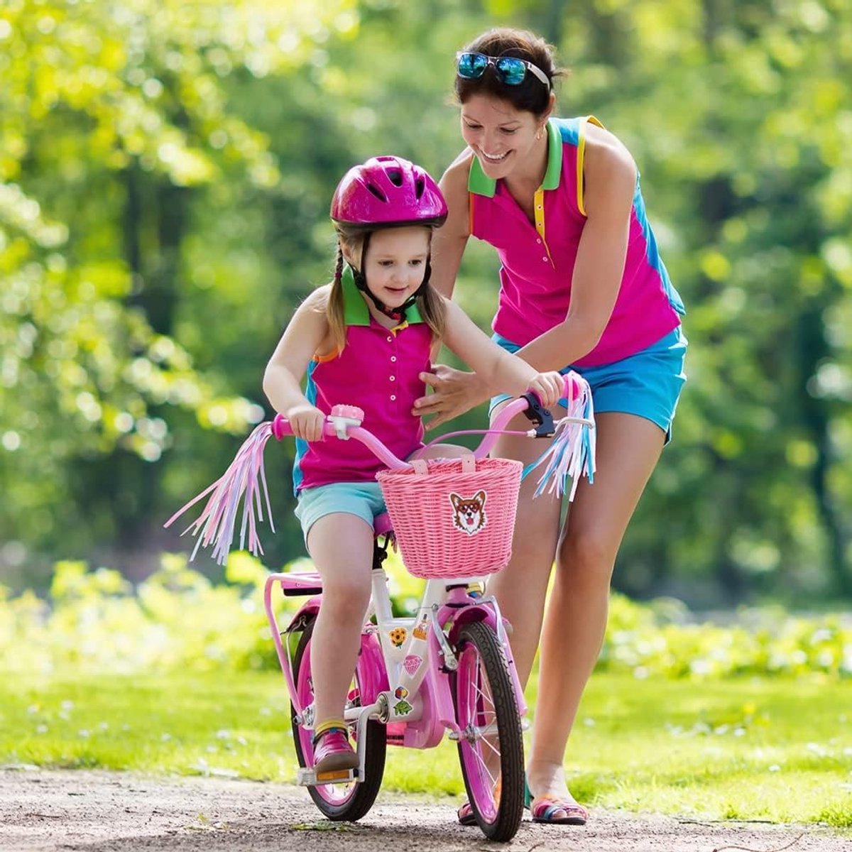 Kinderfietsmand - Fietsaccessoires Kinderen - Fietsplezier Creëren - Handgeweven Kunststof Riet - One Size - Roze