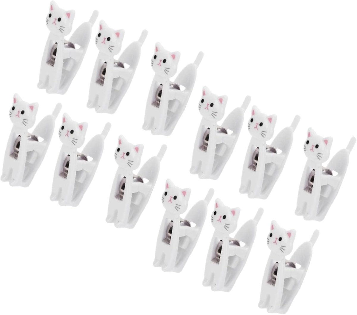 SnelShoppen - 12 Stuks Lieve Kat Clipjes - Schattige Mini Perches voor Foto's, Voedselzakken, Kaartjes - Lichtgewicht Metalen Kledingknijpers voor Fee
