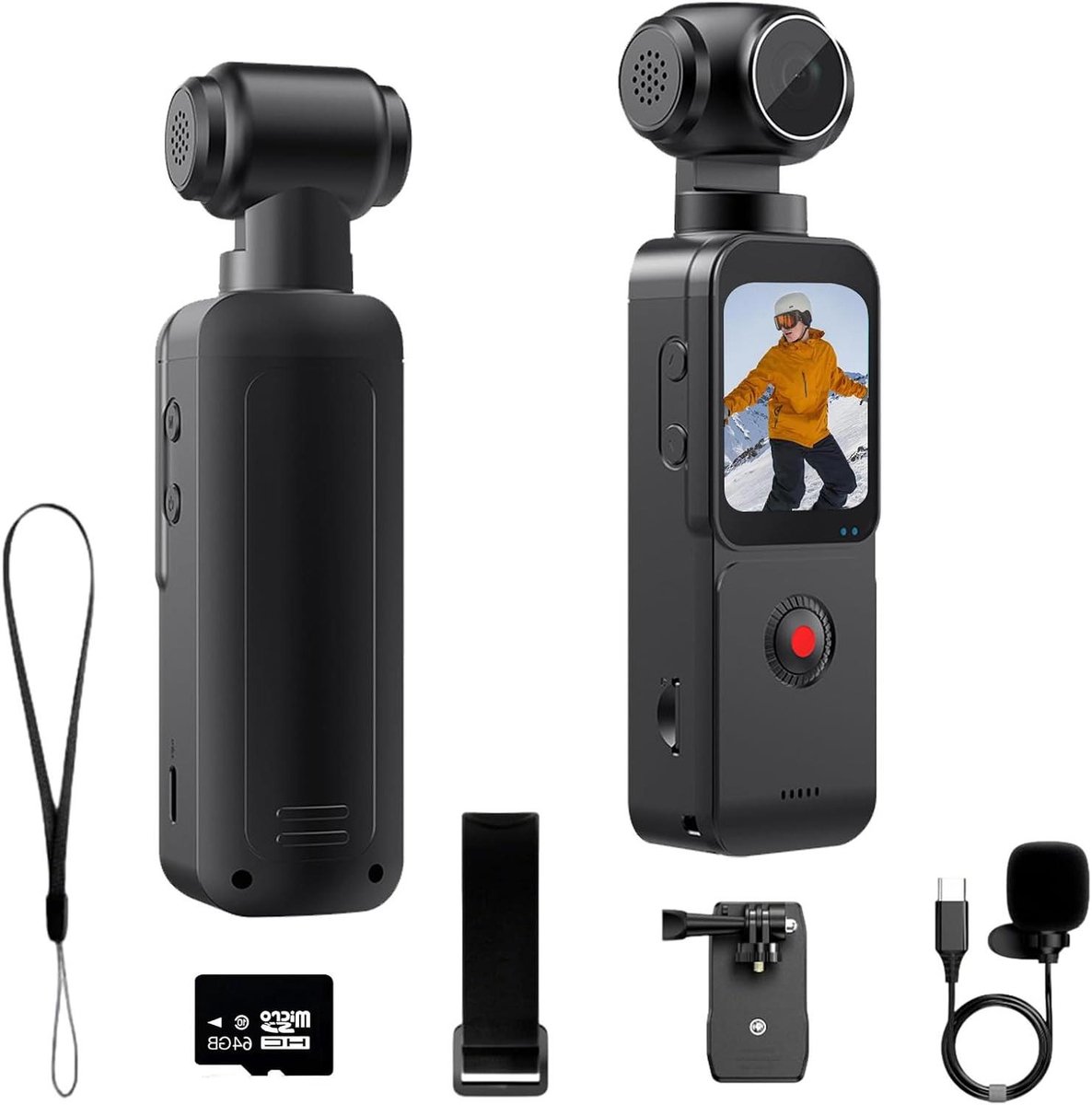 Bodycam Lichaamscamera - Vlogcamera Mini - Creatief Opnemen - 270° Draaibare Lens - 5K Resolutie 64GB - Zwart