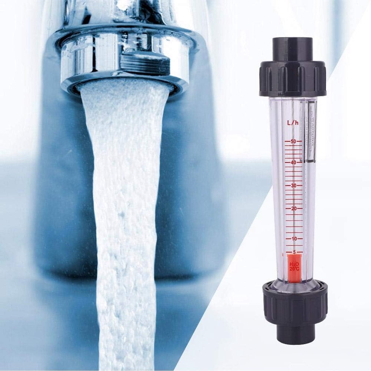 SnelShoppen - Rotameter Waterstroommeter 5-50mL/H - Transparante Glazen, RVS en Kunststof Flowmeter voor Vloeistofmeting in Chemie, Geneeskunde en Ind