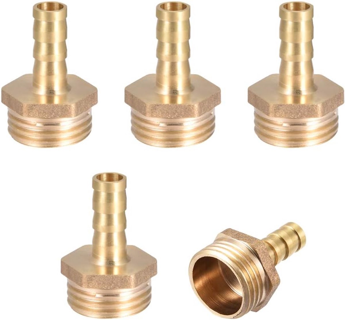 SnelShoppen - 5 Stuks Golfkarton Messing Aansluitstukken, Tuinslang Adapter, Mannetje Slangaansluiting, Ribbel Messing Connector voor Waterpomp