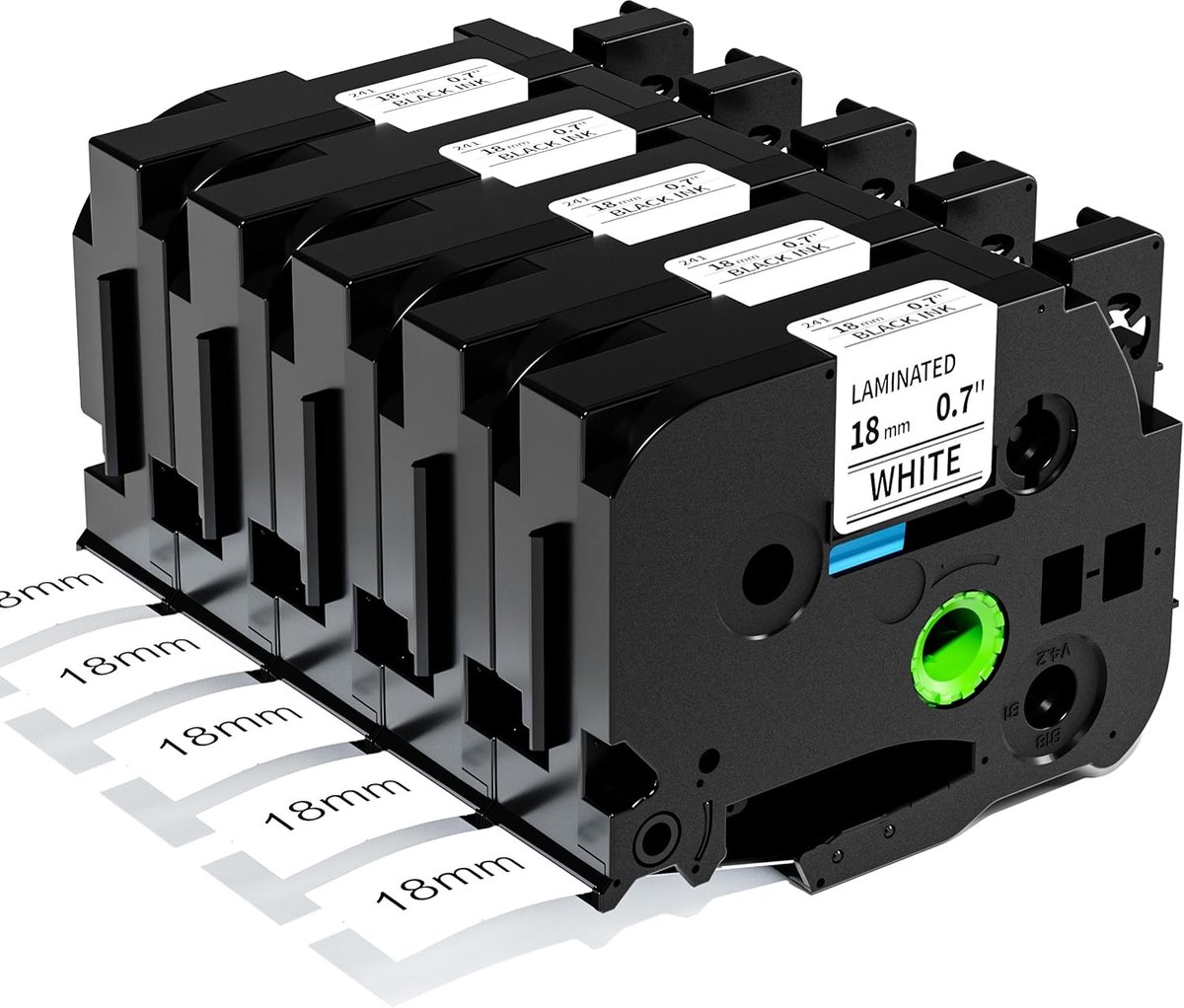 SnelShoppen - 5 Stuks Label Tape 18mm Zwart op Wit voor Brother P-touch D400 D450 D600 PTE300VP PTE500VP, Compatibel, Standaard Gelamineerd, Labelband
