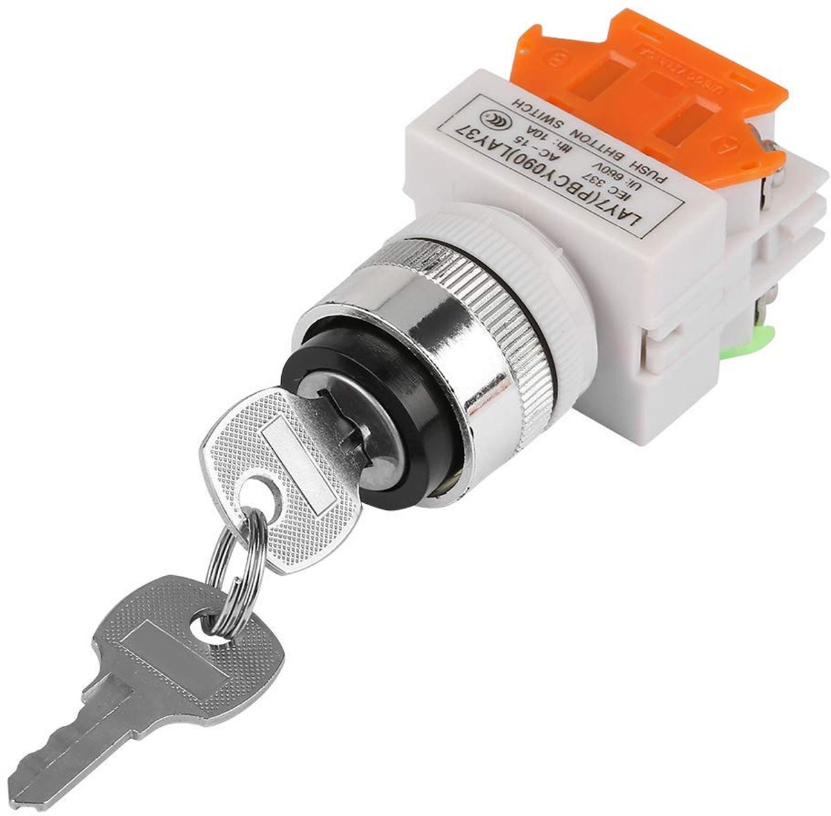 SnelShoppen - Key Switch 2 Posities Beveiligingsslot Schakelaar LAY37-11Y/21 220V 5A Draai Knop Met 2 Sleutels - Hoogwaardige Kunststof, Vlamvertrager
