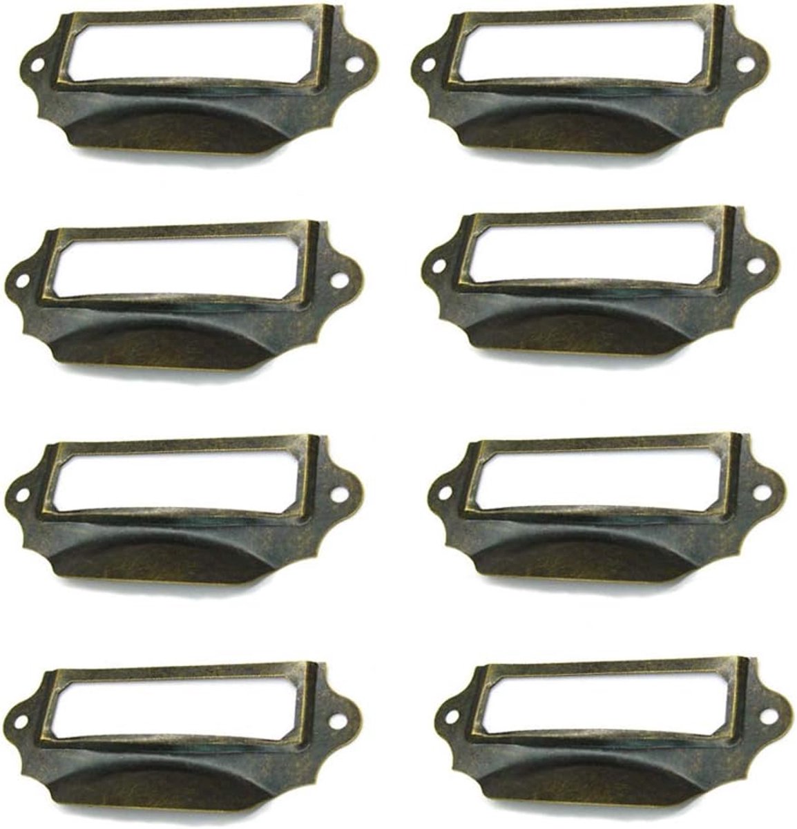 SnelShoppen - Vintage IJzeren Labelhouders met Trekhandvatten voor Laden, 90x40mm, Bronzen Kleur, Set van 8, Ideaal voor Keuken, Kasten en Meubels